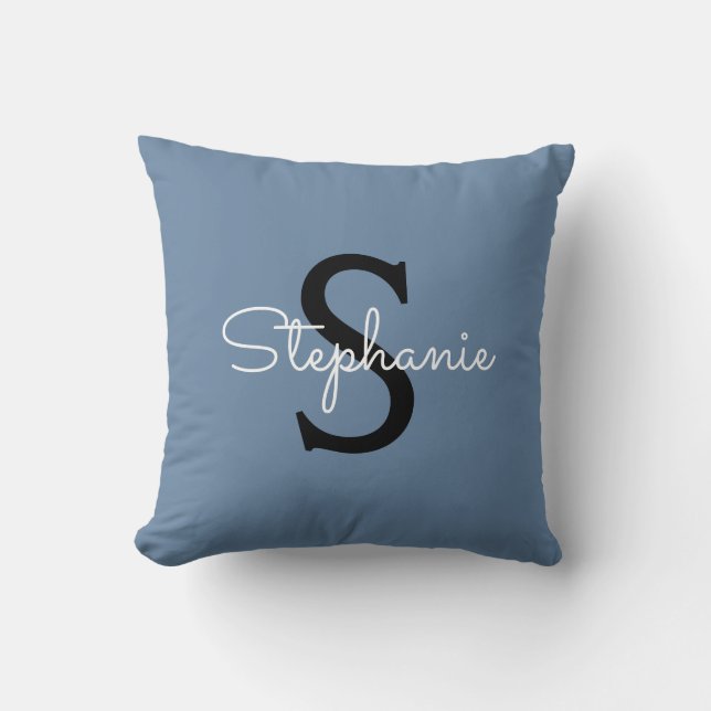 Blue Monogram Name  Throw Pillow (Front)