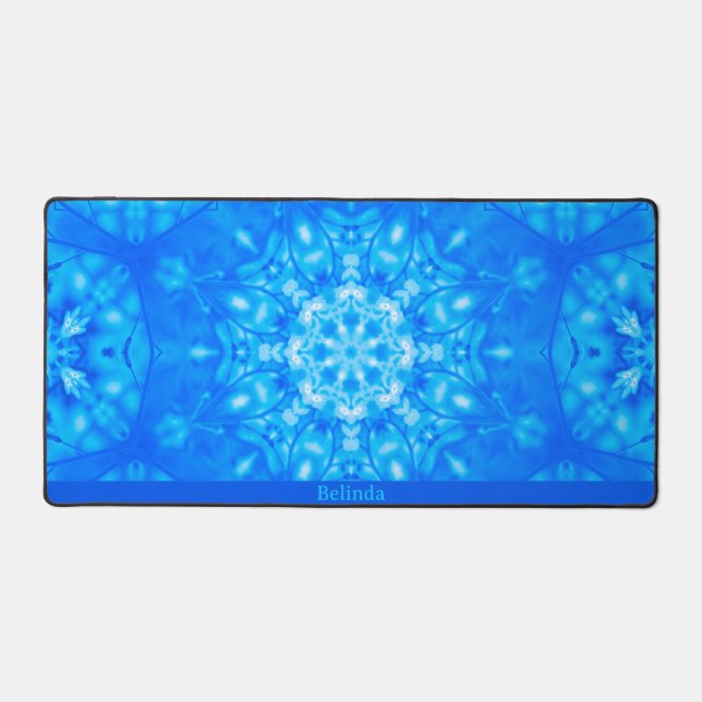 Blue Monogram Name Watercolor Modern Desk Mat (Front)