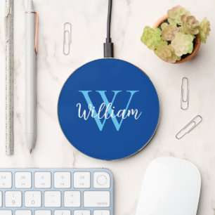 Blue Monogram Name Wireless Charger