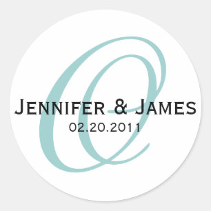 Blue Monogram O Wedding Favor Sticker