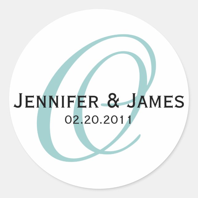 Blue Monogram O Wedding Favor Sticker (Front)