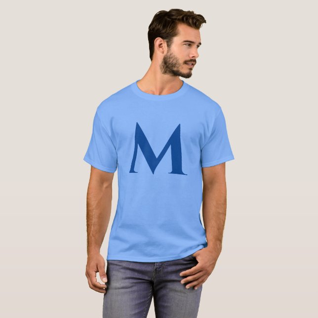 Blue Monogram Own Name Initial Gift Template T-Shirt (Front Full)