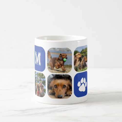 Blue Monogram Paw Print 8 Pet Photos Coffee Mug