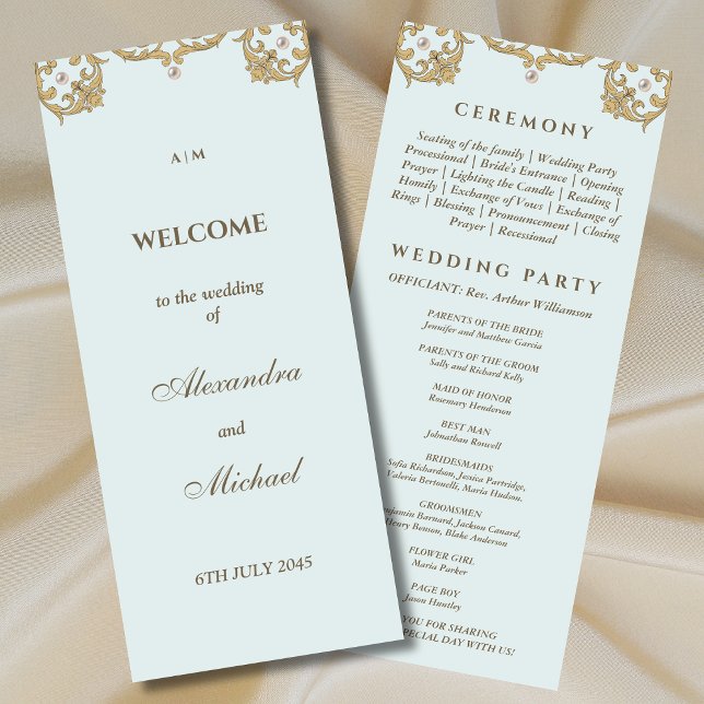Blue Monogram Pearl Vintage Wedding Program (Creator Uploaded)