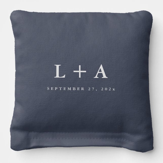 Blue Monogram Personalized Cornhole Set Bags (Front 2)