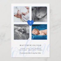 Blue Monogram Photo Collage Baby Announcement
