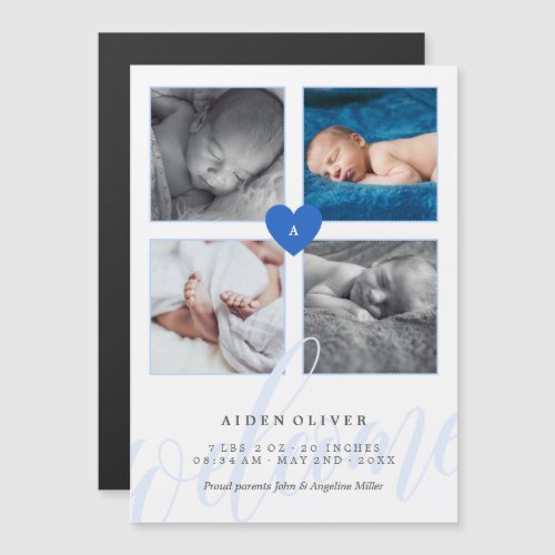 Blue Monogram Photo Collage Baby Announcement