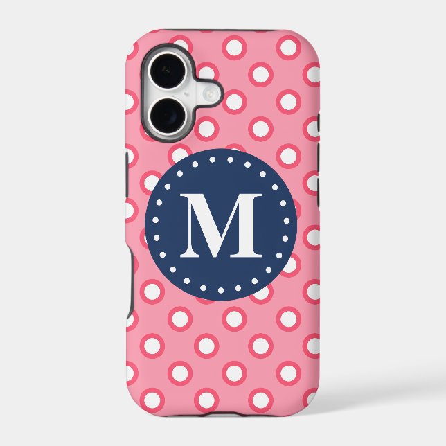 Blue Monogram Pink Polka Dots Pattern Iphone Case (Back)