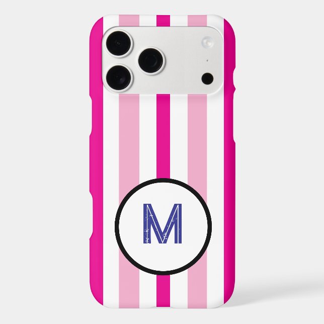 Blue Monogram Pink White Summer Stripes Case-Mate iPhone Case (Back)