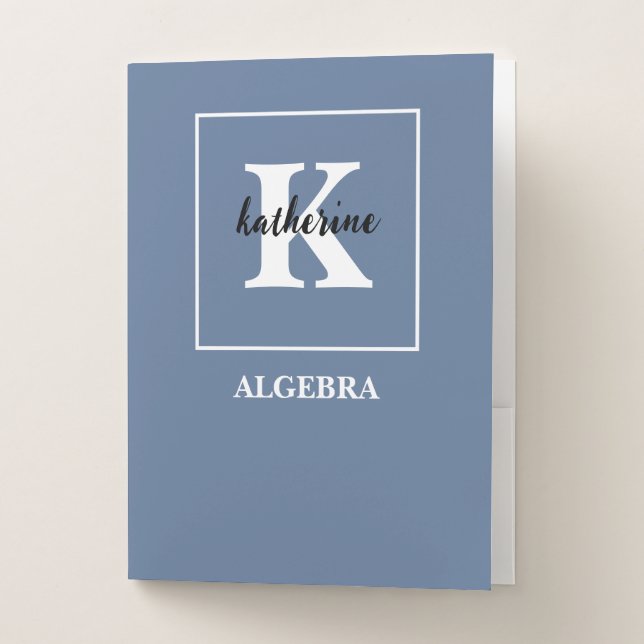 Blue Monogram School Subject Algebra Pocket Folder (Front)