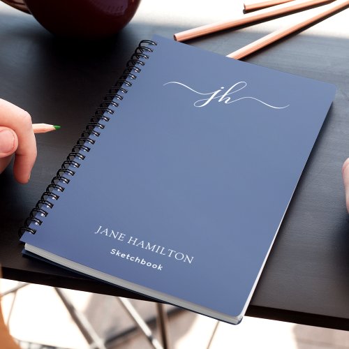 Blue Monogram Sketchbook with Name Notebook