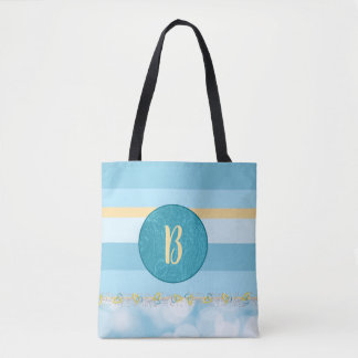 Blue monogram Striped Pattern Tote Bag