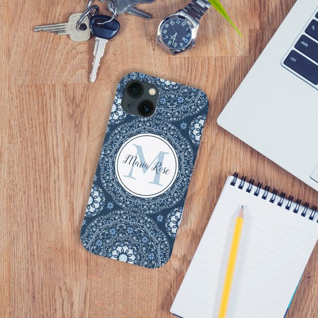 Blue Monogram Stylish Chic Pattern Case-Mate iPhone Case (Creator Uploaded)