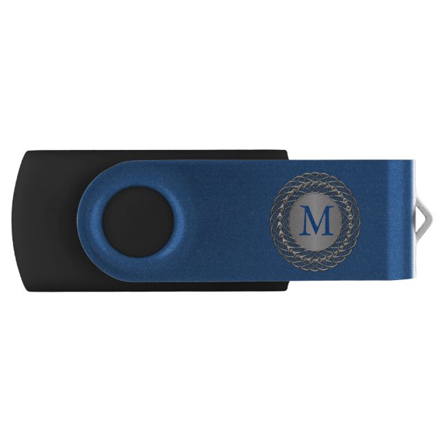 Blue Monogram Swivel USB Drive (Front)