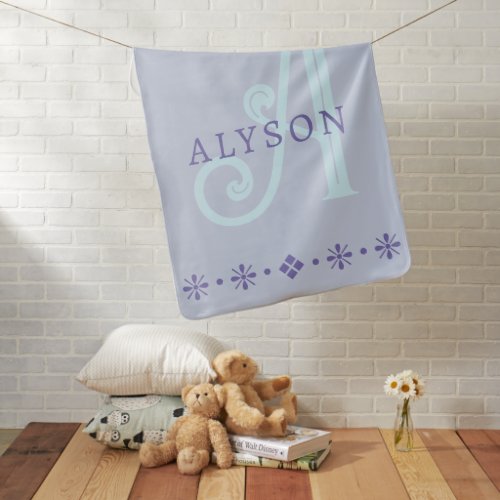 Blue Monogram Template Personalized Name Girl Baby Blanket