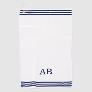Blue Monogram & Three Stripes on White Golf Towel