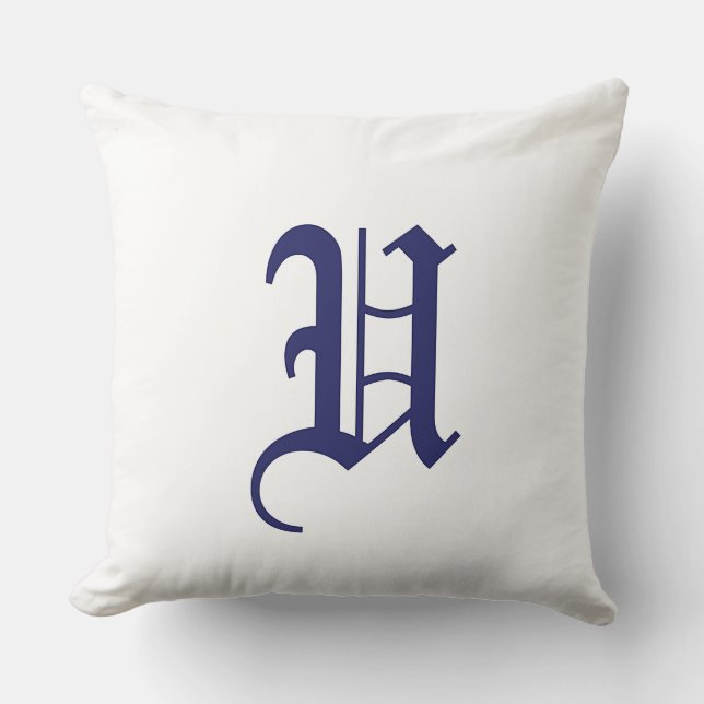 Blue Monogram U Initial White Square  Throw Pillow (Front)