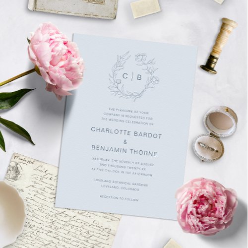 Blue Monogram Wedding Invitation