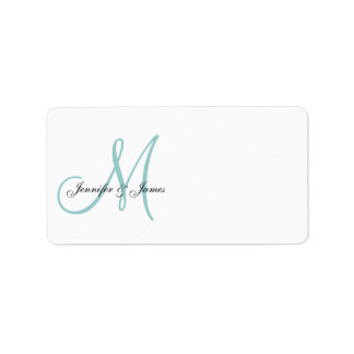 Blue Monogram Wedding Invitation Address Labels