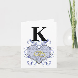 Blue Monogram Wedding Vow Heart Thank You Card