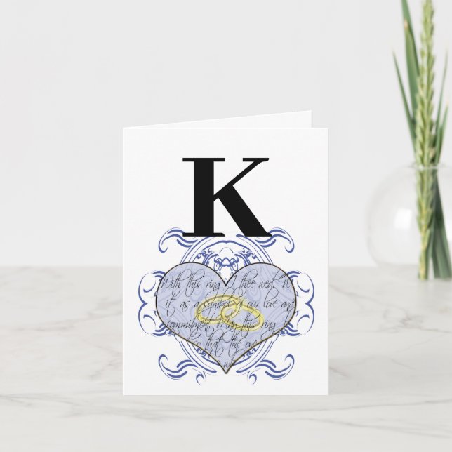 Blue Monogram Wedding Vow Heart  Thank You Card (Front)