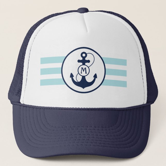 Blue Monogram with Anchor Trucker Hat (Front)
