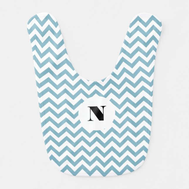 Blue Monogram Zigzag Pattern Boys Baby Bib (Front)
