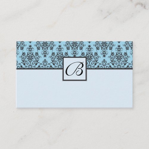 Blue Monogrammed Damask Wedding Gift Registry Card