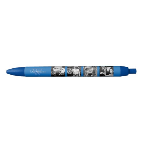 Blue Monogrammed Family Photo Collage Blue Ink Pen