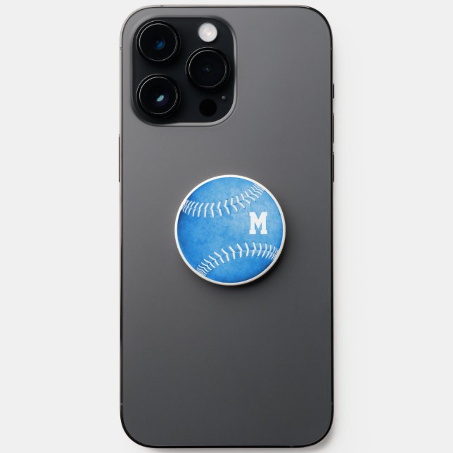 blue monogrammed girls softball PopSocket (Front)