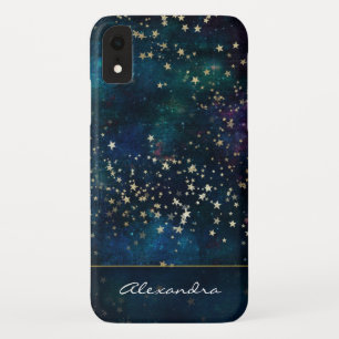 Blue Monogrammed Night Sky with Gold Foil Stars iPhone XR Case