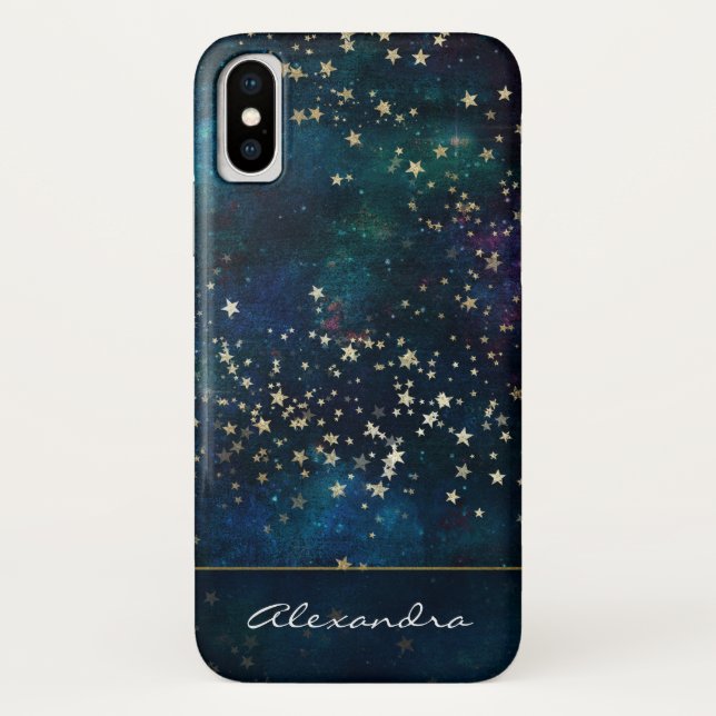 Blue Monogrammed Night Sky with Gold Foil Stars Case-Mate iPhone Case (Back)