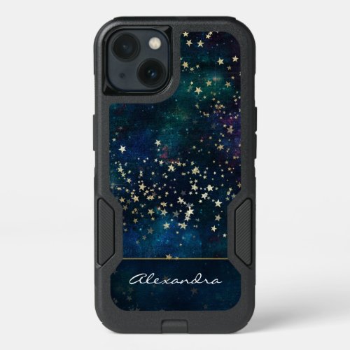 Blue Monogrammed Night Sky with Gold Foil Stars iPhone 13 Case