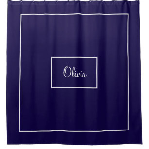Blue monogrammed shower curtain