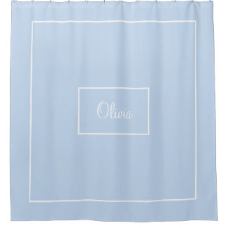 Blue monogrammed shower curtain
