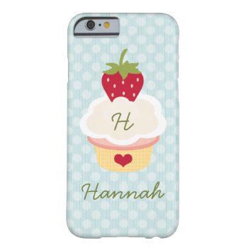 Blue Monogrammed Strawberry Cupcake Barely There Iphone 6 Case by cutecases at Zazzle