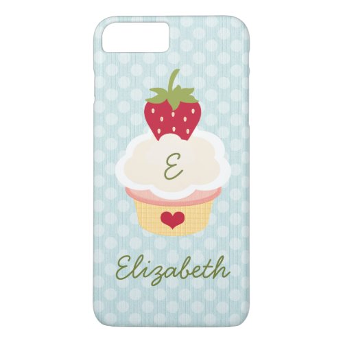 Blue Monogrammed Strawberry Cupcake iPhone 8 Plus7 Plus Case