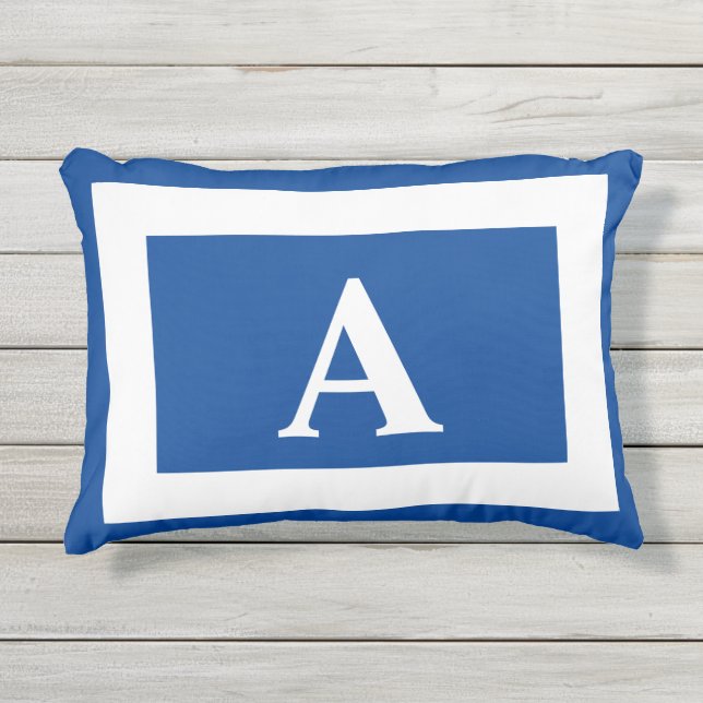 Blue Monogrammed Trendy Accent Outdoor Pillow (Front)