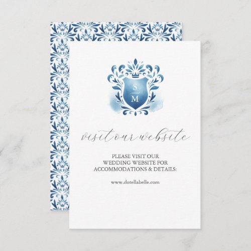 Blue Monogrammed Wedding Website Insert Card
