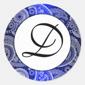 Blue Monogrammed White Lace Paisley Stickers