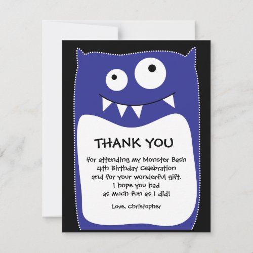 Blue Monster Bash Thank You Card (Flat) Personalized Invitations