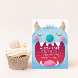 Blue Monster Birthday Party Invitation