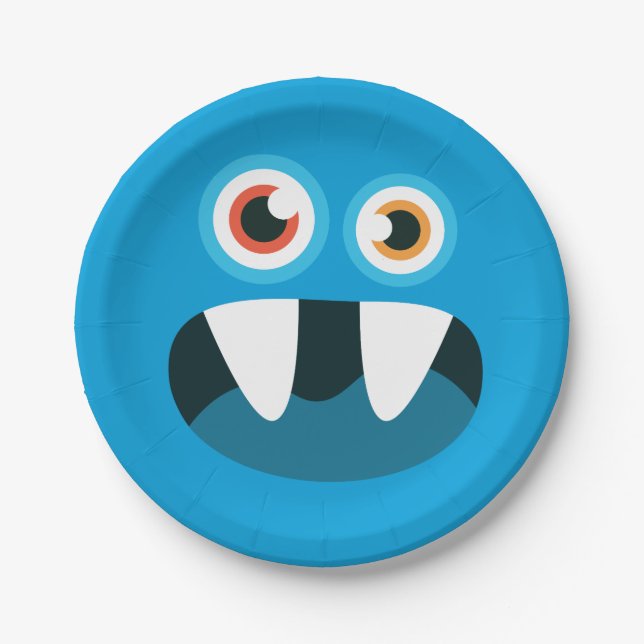 Blue Monster Face Paper Plates (Front)