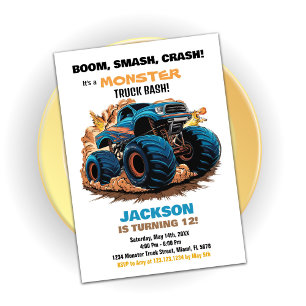 Blue Monster Truck Birthday Invitations