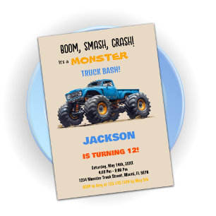 Blue Monster Truck Birthday Invitations