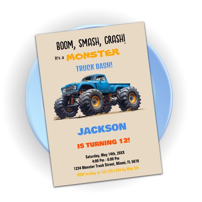 Blue Monster Truck Birthday Invitations (Blue Monster Truck Birthday Invitations)