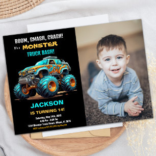 Blue Monster Truck Birthday Invitations Photo