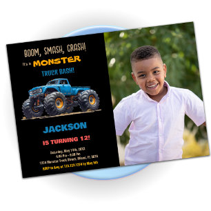 Blue Monster Truck Birthday Invitations Photo