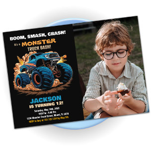 Blue Monster Truck Birthday Invitations Photo