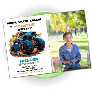 Blue Monster Truck Birthday Invitations Photo